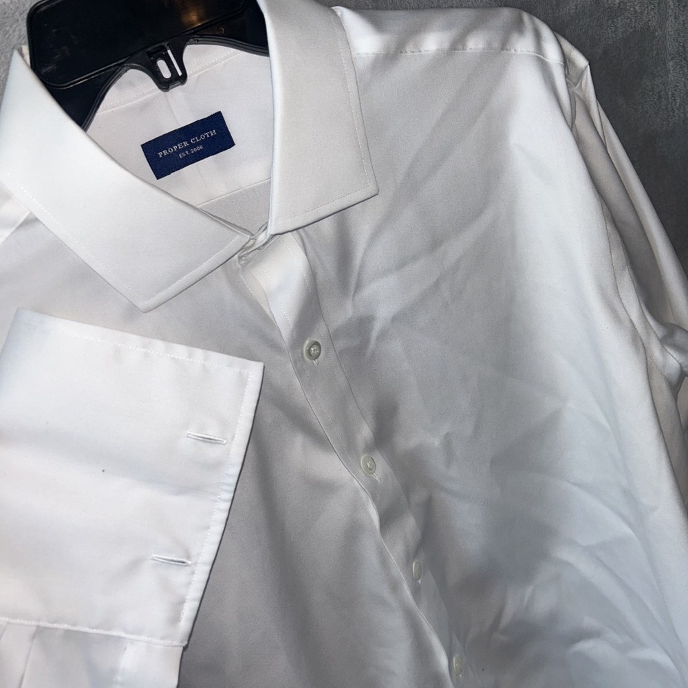 Proper Cloth Mens White Cotton French Cuff Button Down Dress Shirt Large 17 34